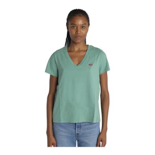 Groene V-hals T-shirts en Polos Levi's , Green , Dames