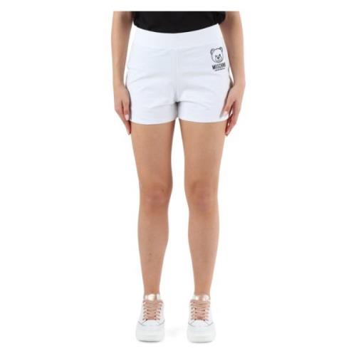 Stretch Katoen Logo Print Sportieve Shorts Moschino , White , Dames