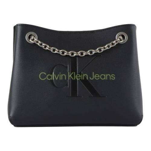 Schoudertas van imitatieleer met reliëflogo Calvin Klein Jeans , Black...