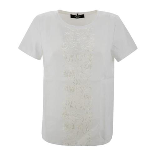 Geborduurd Linnen T-shirt met Jersey Inzet Max Mara Weekend , White , ...