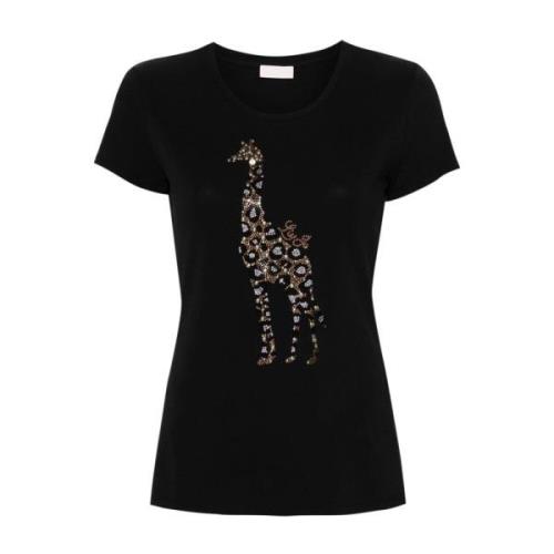 Zwarte Giraffe Motief T-shirt Liu Jo , Black , Dames