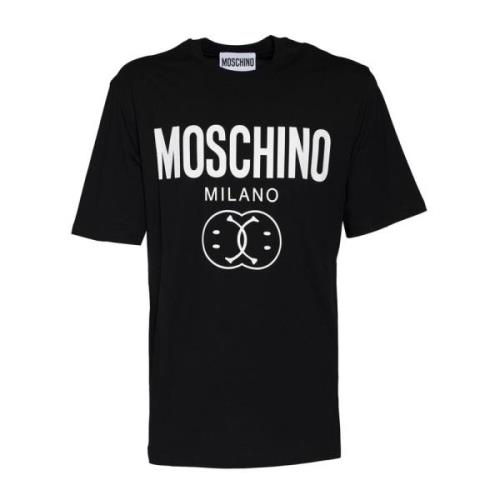 Two Smile T-Shirt Zwart Wit Moschino , Black , Heren