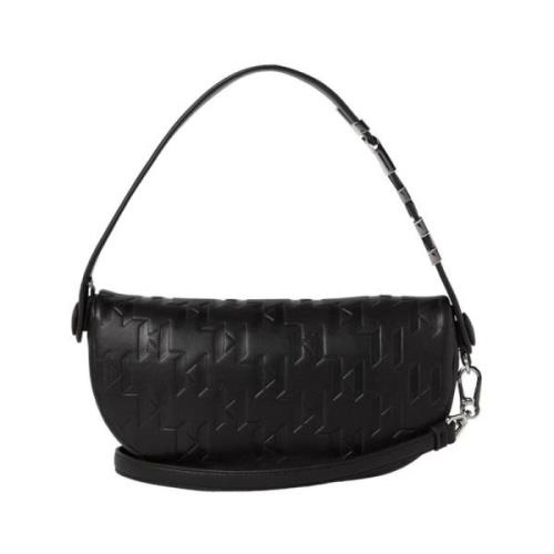 Zwarte leren Baguette Schoudertas Karl Lagerfeld , Black , Dames