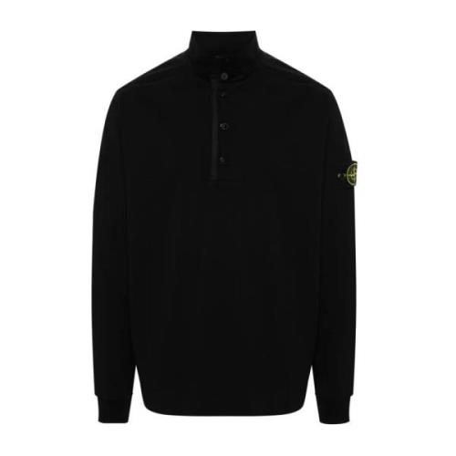 Zwarte Sweaters met Snap Hals Sluitingen Stone Island , Black , Heren