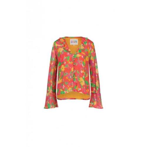 Bloemen V-hals Blouse met Ruches Fabienne Chapot , Red , Dames