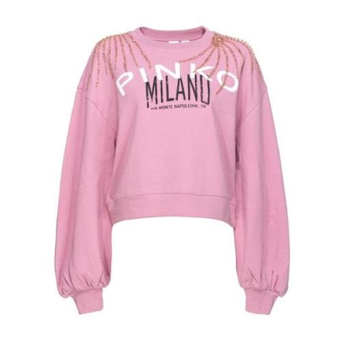 Glanzend Geborduurd Sweatshirt Ceresole Logo Pinko , Pink , Dames