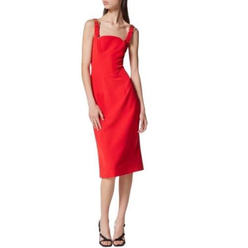 Rode Square Neck Midi Jurk Versace Jeans Couture , Red , Dames