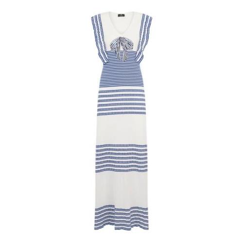 Blauw Gestreepte Maxi Jurk met Pailletten Strik Elisabetta Franchi , B...