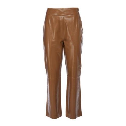 Bruine Leren Straight Leg Broek Arma , Brown , Dames