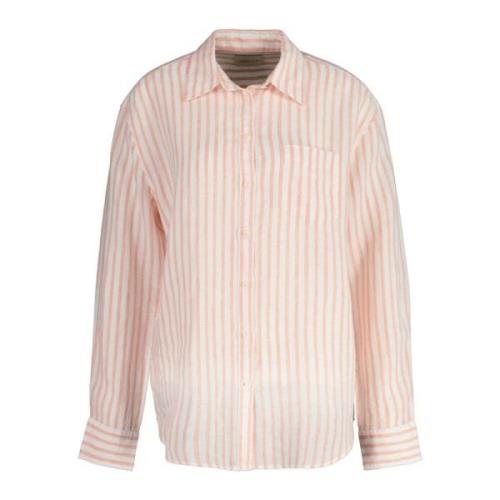 Gestreepte Linnen Overhemd - Perzikroze Gant , Pink , Dames