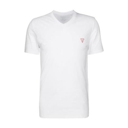 Basis 100% katoenen T-shirt - Wit, Slim Fit, V-hals Guess , White , He...