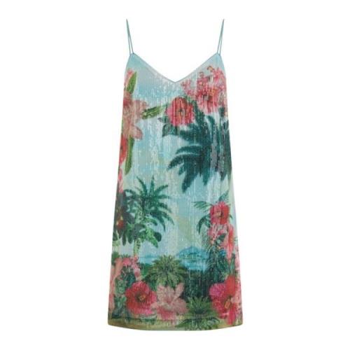 Multicolor Fantasie Jurk met Palmen en Bloemen Pinko , Green , Dames