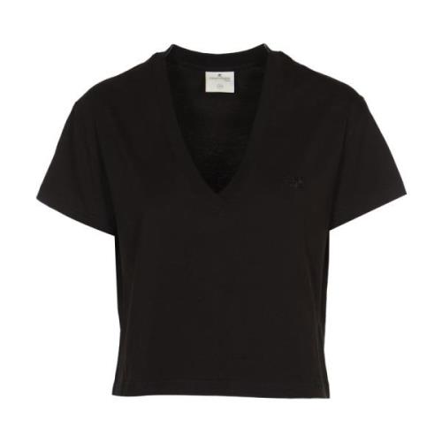 Zwart V-hals Cropped T-shirt Courrèges , Black , Dames