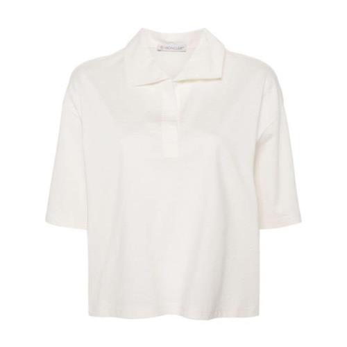 Witte Katoenen Poloshirt Logo Moncler , White , Dames