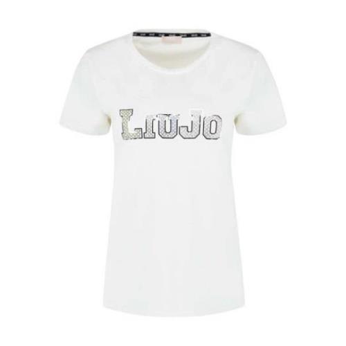 Sportieve Katoenen Logo T-shirt met Studs Liu Jo , White , Dames