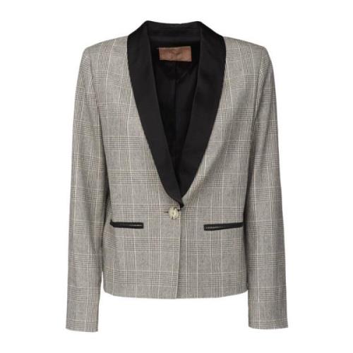 Prins van Wales Ruit Blazer Jas Twinset , Gray , Dames