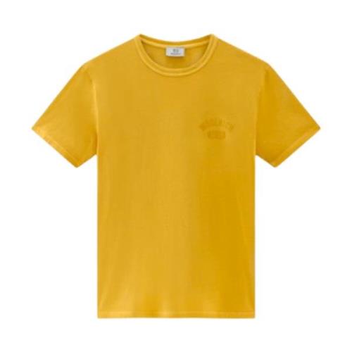 Gedragen geverfd logo T-shirt Woolrich , Yellow , Heren