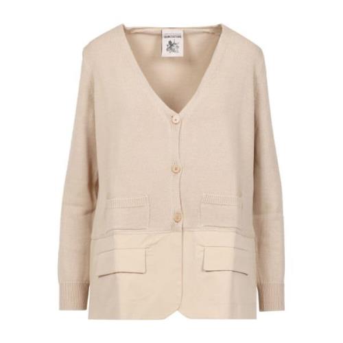 Katoen V-hals Jas Lange Mouwen Semicouture , Beige , Dames