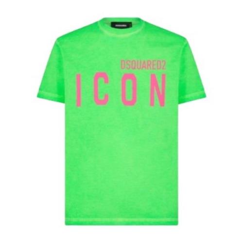 Fluorescerend groen Tee-shirt met iconisch logo Dsquared2 , Green , He...