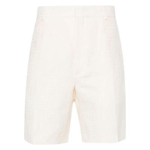 Jacquard Bermuda Shorts Artemisia Twill Weave Fendi , Beige , Heren