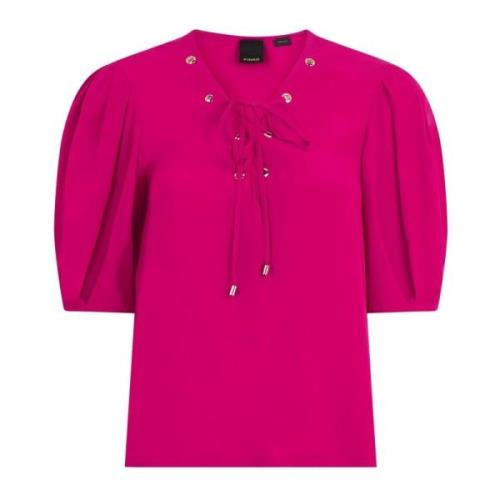 Fuchsia korte mouwen V-hals blouse Pinko , Pink , Dames