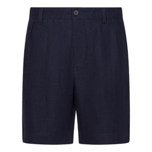 Blauwe Linnen Herringbone Easy Pant Shorts Sease , Blue , Heren