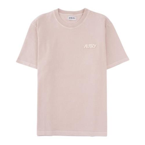 Stijlvolle Geribbelde Halslijn T-shirt Autry , Pink , Heren