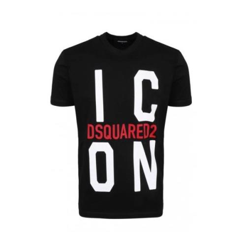 Katoenen T-shirt met Groot Logo Dsquared2 , Black , Heren