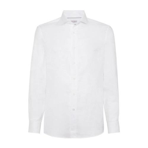 Witte Katoen-Linnen Overhemd Brunello Cucinelli , White , Heren