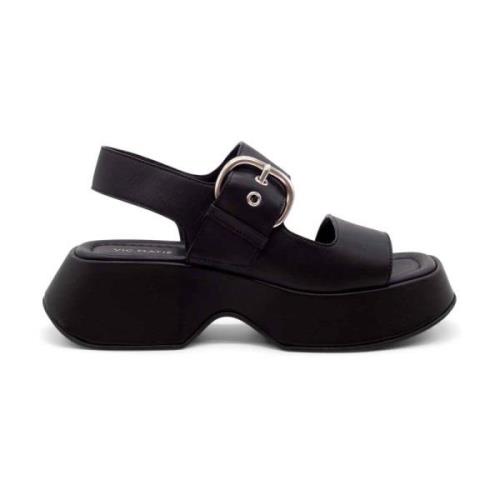 Zwarte leren sandalen met zachte banden Vic Matié , Black , Dames