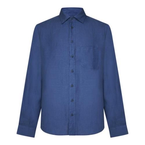 Blauwe Linnen Button-Down Overhemd Sease , Blue , Heren