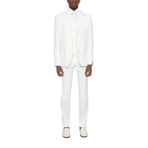 Witte Wol Blazer Vest Broek Set Tagliatore , White , Heren