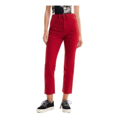 Bordeaux Plain Jeans Rits Knoopsluiting Desigual , Red , Dames