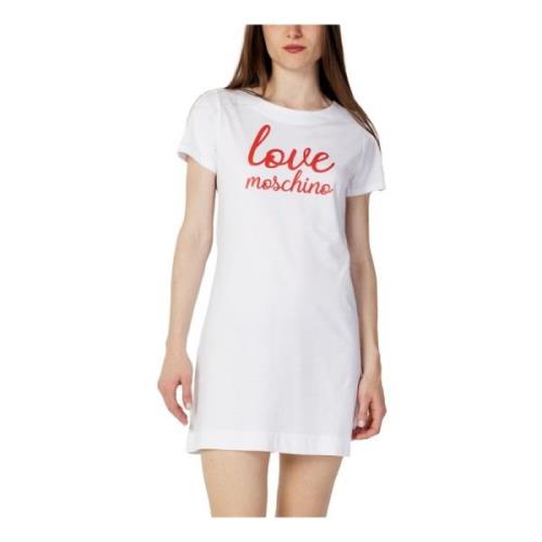 Witte Print Jurk Korte Mouwen Love Moschino , White , Dames