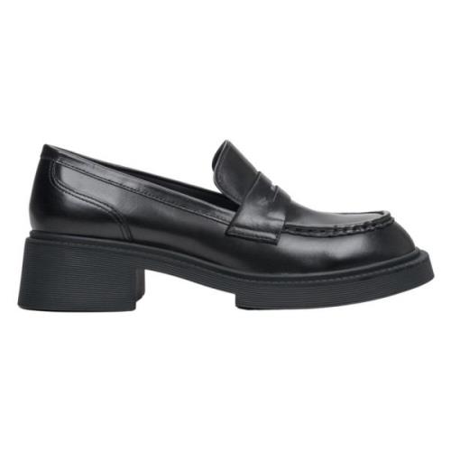 Dames Zwarte Penny Loafers met Stevige Hak gemaakt van Echt Leer Er001...