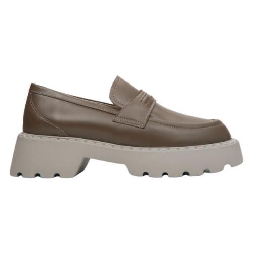 Dames Bruin Leren Chunky Platform Loafers Er00113302 Estro , Brown , D...