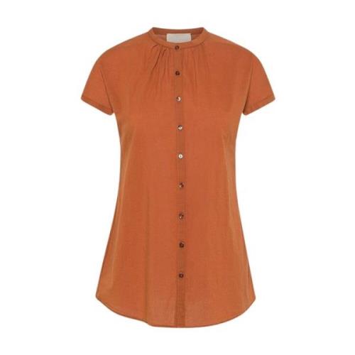 Koreaanse Kraag Katoenen Voile Shirt Momoni , Orange , Dames