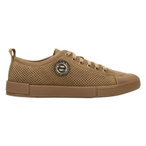 Heren Bruine Lage Leren Sneakers met Perforaties Er00112635 Estro , Br...