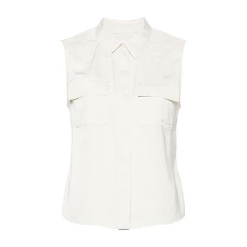 Witte Mouwloze Hemd met Puntkraag Calvin Klein , White , Dames