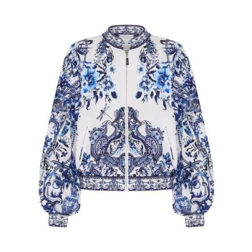 Delft Blue Linen Bomber Jacket Camilla , Multicolor , Dames