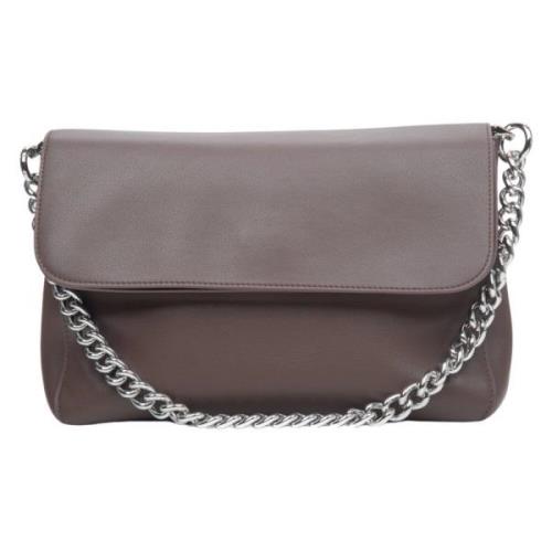 Dames Donkerbruine Leren Crossbody Tas met Zilveren Ketting Estro , Br...