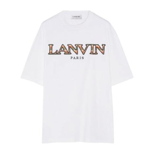 Witte Curb T-shirt Jersey Katoen Logo Lanvin , White , Heren