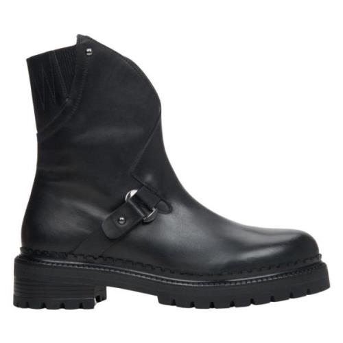 Dames Zwarte Leren Enkellaarsjes Er00114045 Estro , Black , Dames