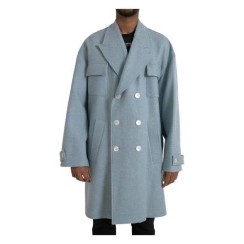 Lichtblauwe Double Breasted Trenchcoat Dolce & Gabbana , Blue , Heren