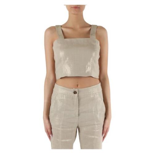 Gelamineerde linnen top met ritssluiting Marella , Beige , Dames