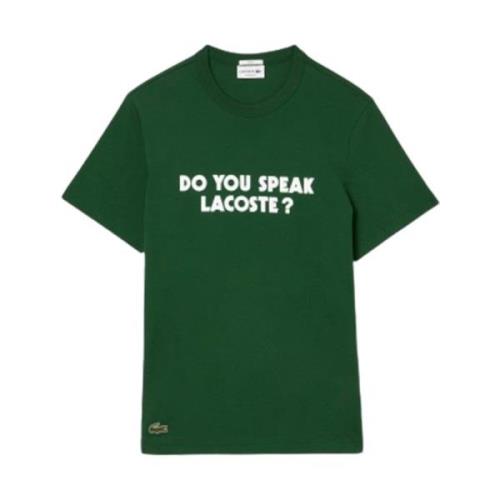 Katoenen Jersey T-shirt met Piqué Slogan Lacoste , Green , Heren