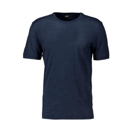Tiburt Donkerblauw Linnen T-shirt Boss Black , Blue , Heren