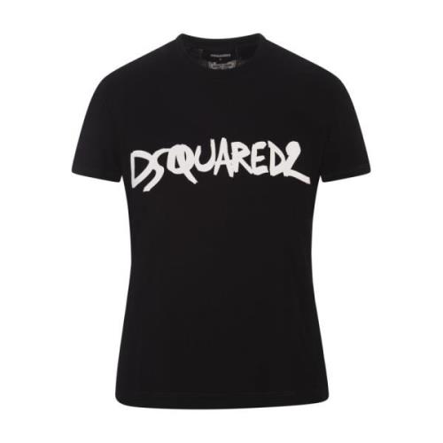 Zwart Katoenen Jersey T-shirt met Bedrukte Letters Dsquared2 , Black ,...