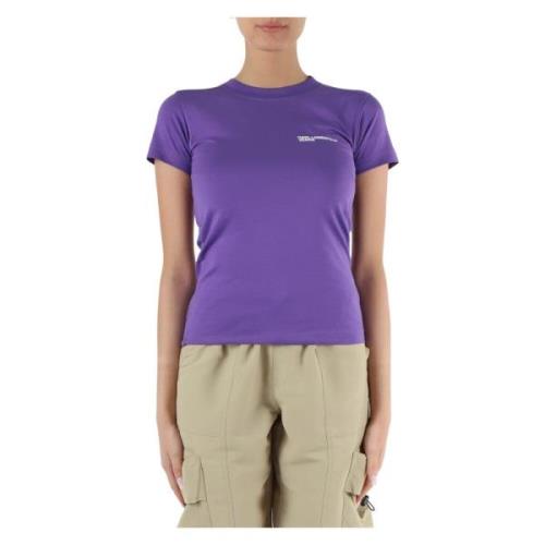 Slim Fit Katoenen T-shirt met Logo Karl Lagerfeld , Purple , Dames