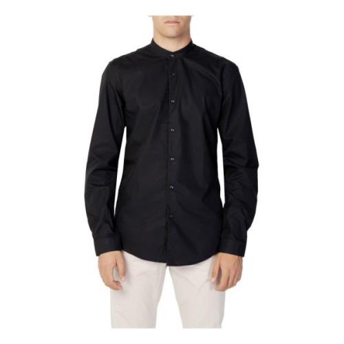Zwarte Mandarin Kraag Knoop Shirt Antony Morato , Black , Heren